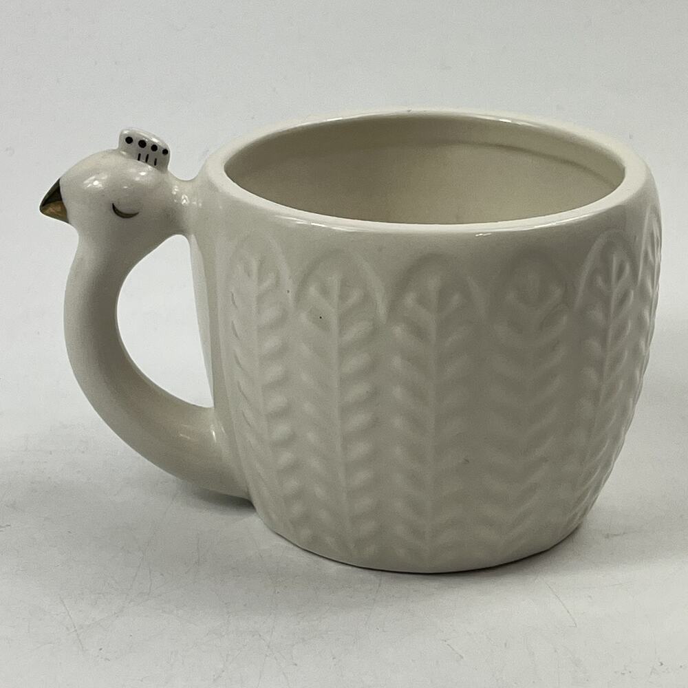 Opalhouse Swan Handle Coffee Mug White Gold Accent Embossed Stoneware Figural